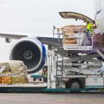 Cargo being loaded onto an aircraft.